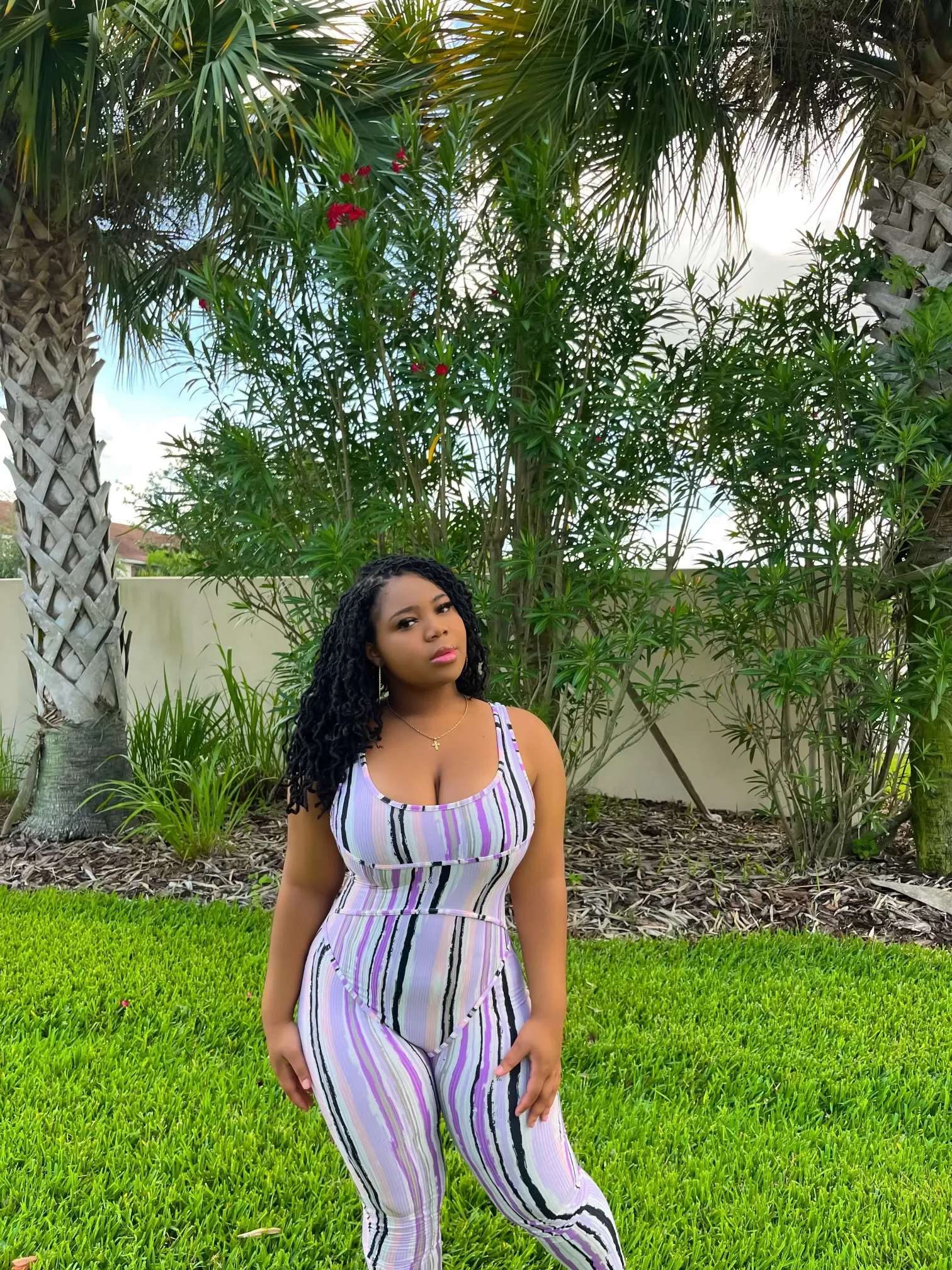 Lavender Stripe Corset Style  Jumpsuit with Mask‼️