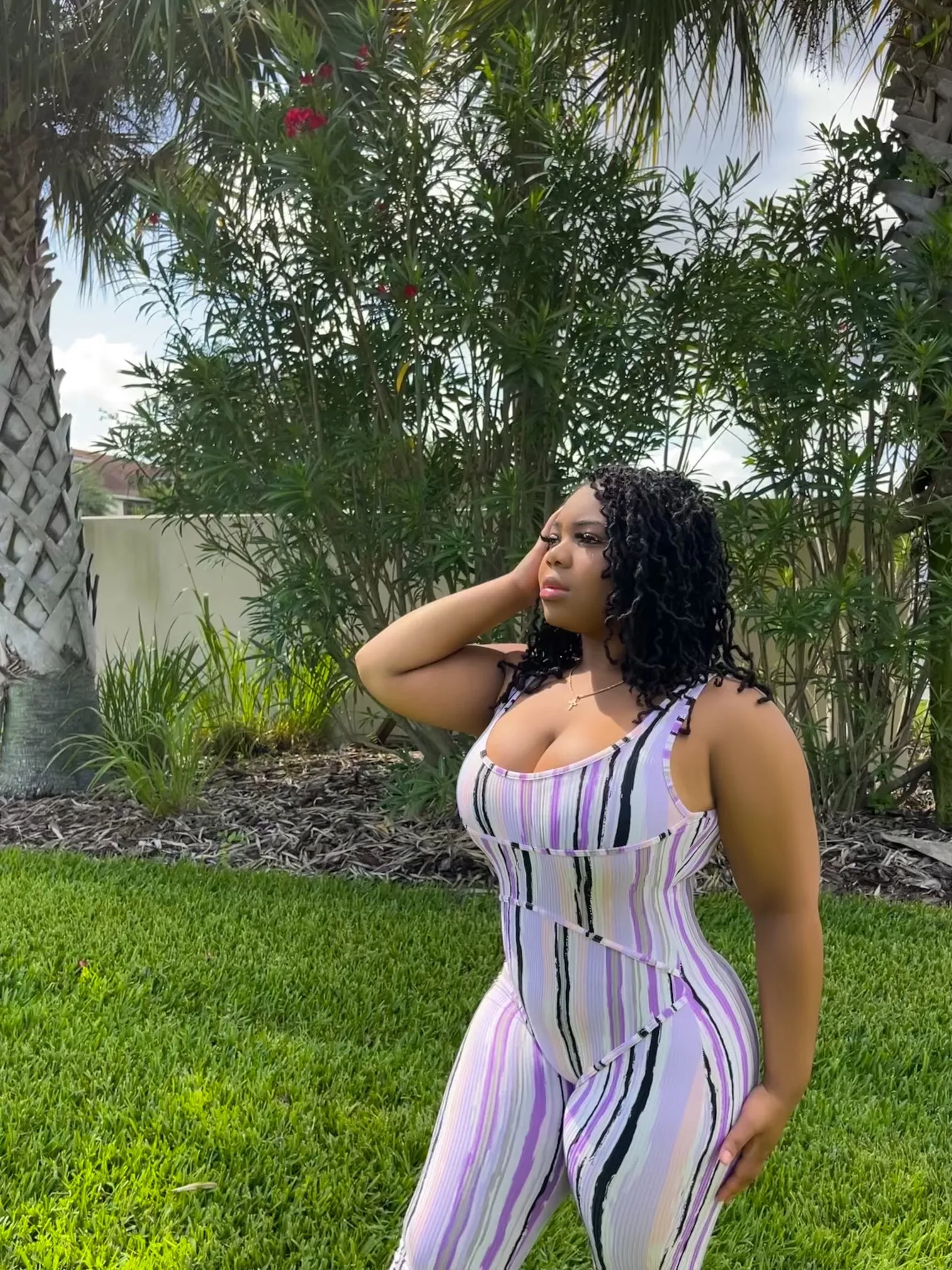 Lavender Stripe Corset Style  Jumpsuit with Mask‼️