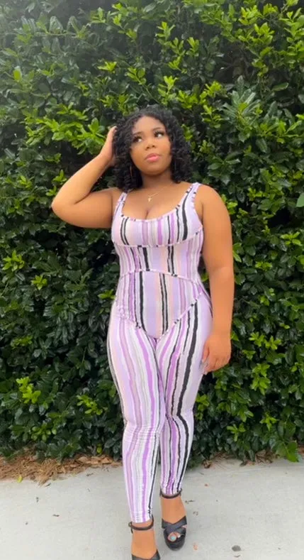 Lavender Stripe Corset Style  Jumpsuit with Mask‼️