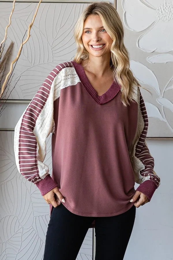 Lawson Lace Contrast Long Sleeve | Marsala