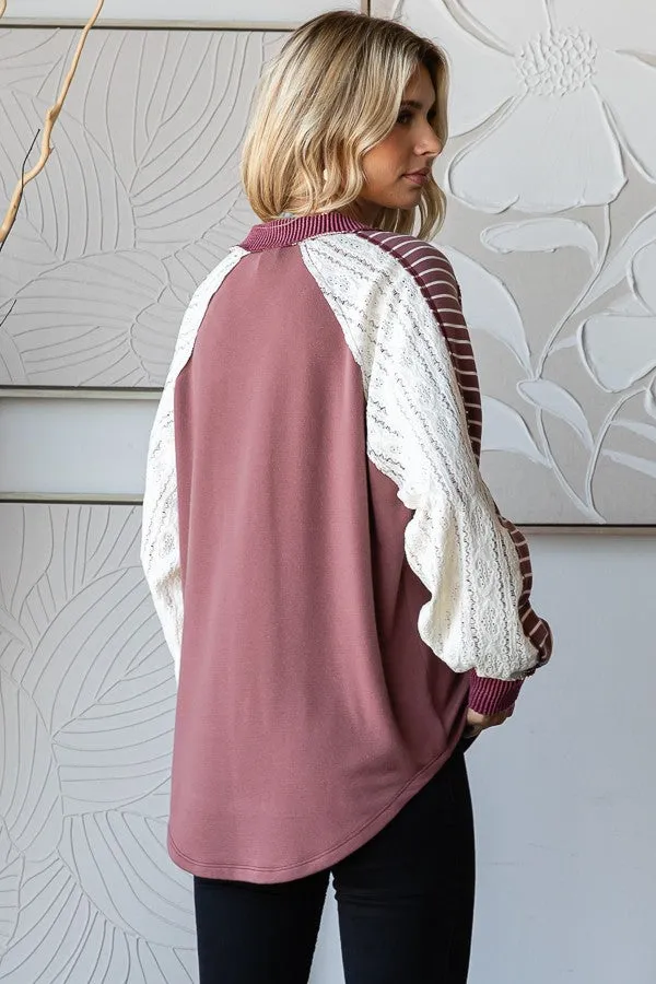 Lawson Lace Contrast Long Sleeve | Marsala