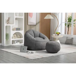 Lazy Bean Bag Sofa Chair for Adults with Foam Filled Footrest Grey