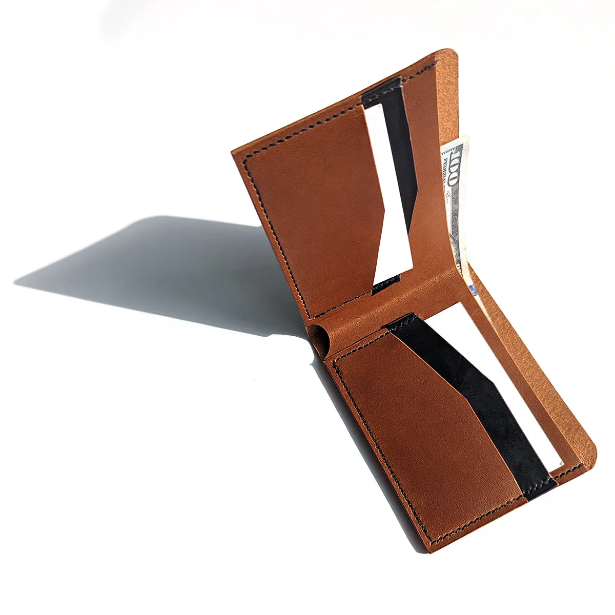 Leather Billfold with 5 pockets, handsewn