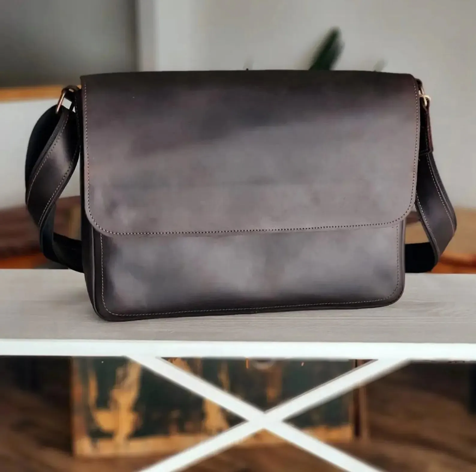 Leather Messenger Bag Laptop Case