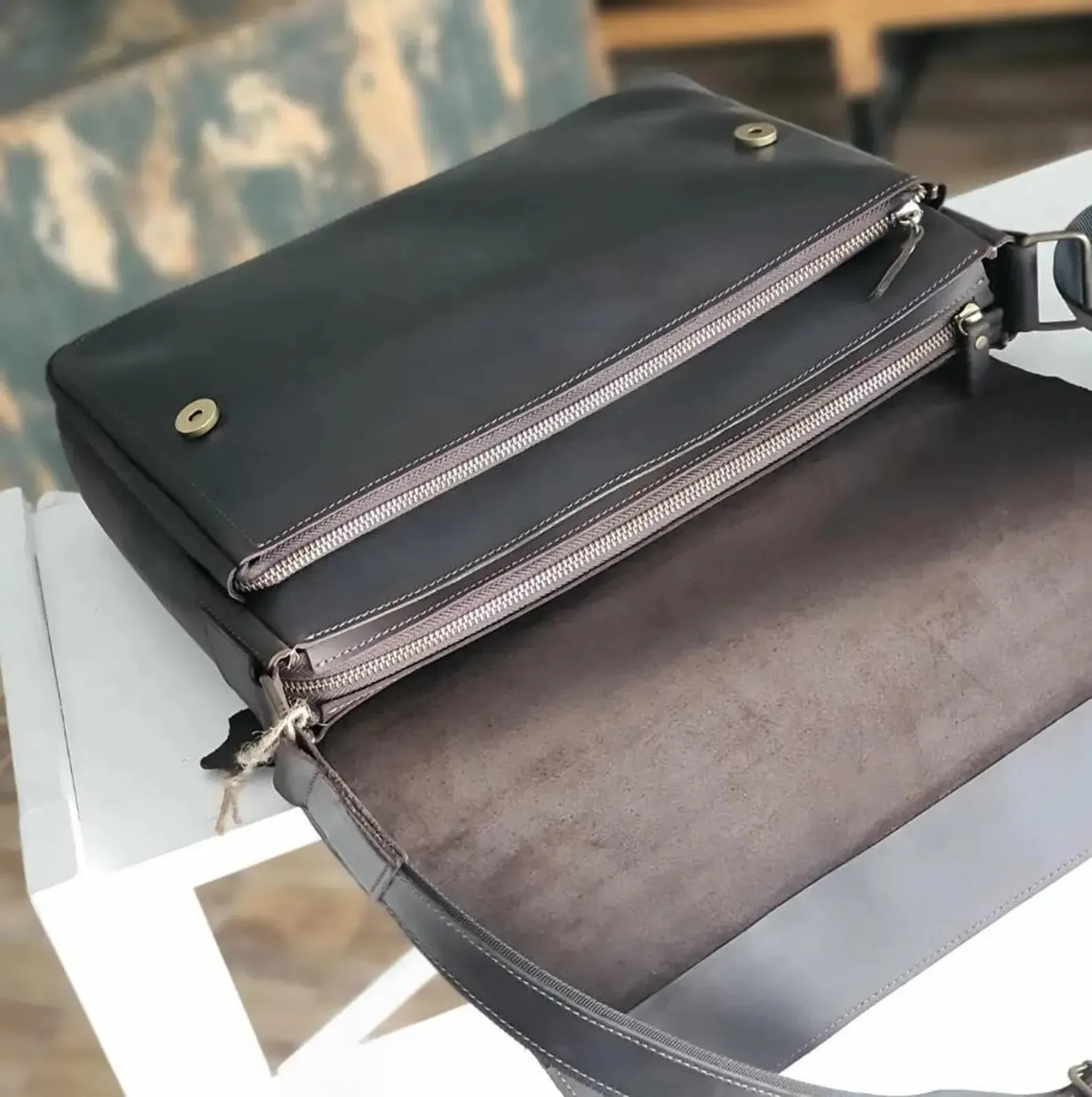 Leather Messenger Bag Laptop Case