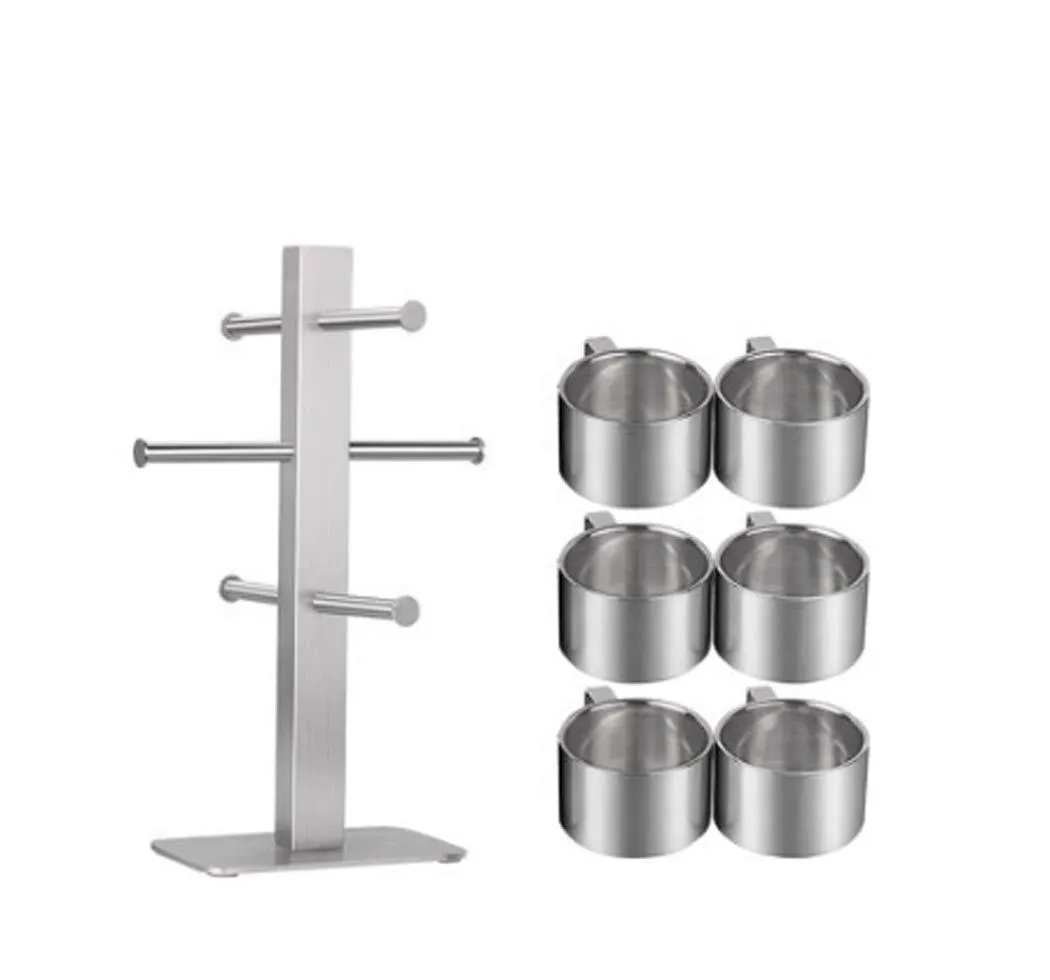 LHFJ 6 Hooks Mug Holder Cup Hanger 304 Stainless Steel Mug Cup Drying Holder Rack Portable Vertical Kitchen Cup Mug Organizer (Edition : Frame and 6 Cups)
