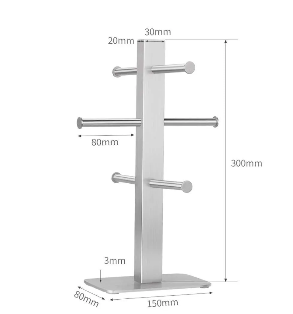 LHFJ 6 Hooks Mug Holder Cup Hanger 304 Stainless Steel Mug Cup Drying Holder Rack Portable Vertical Kitchen Cup Mug Organizer (Edition : Frame and 6 Cups)