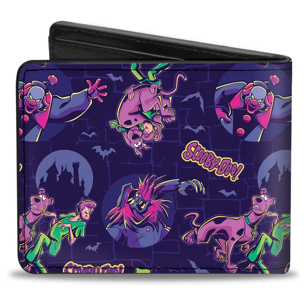 Licensed Bi-Fold Wallet - SCOOBY-DOO and Shaggy with Ghost Clown Poses Scattered Purples