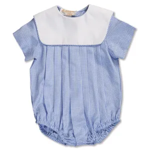 Light Blue Gingham Boy Bubble with Collar