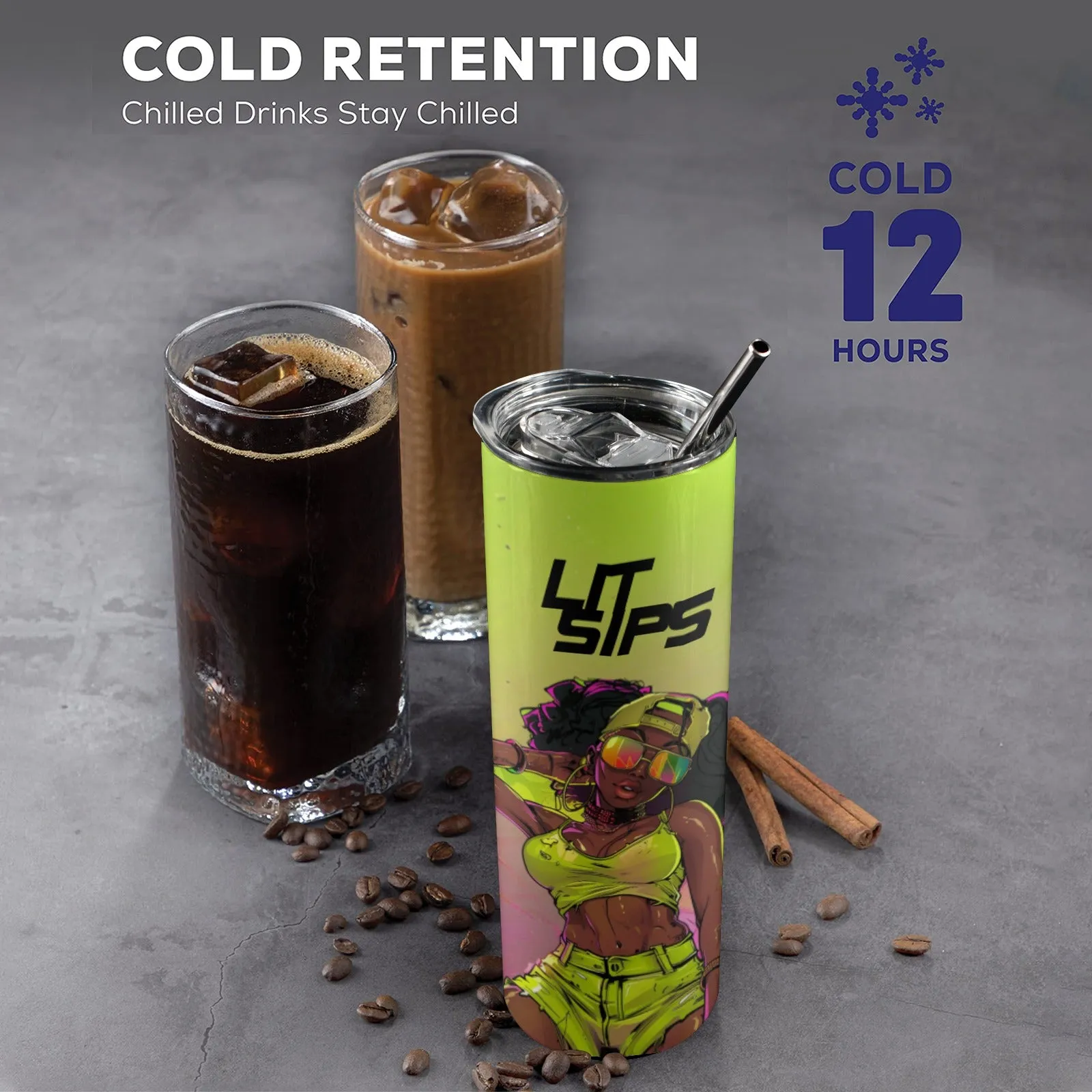 Lit Sips 0oz Tall Skinny Tumbler with Lid and Straw