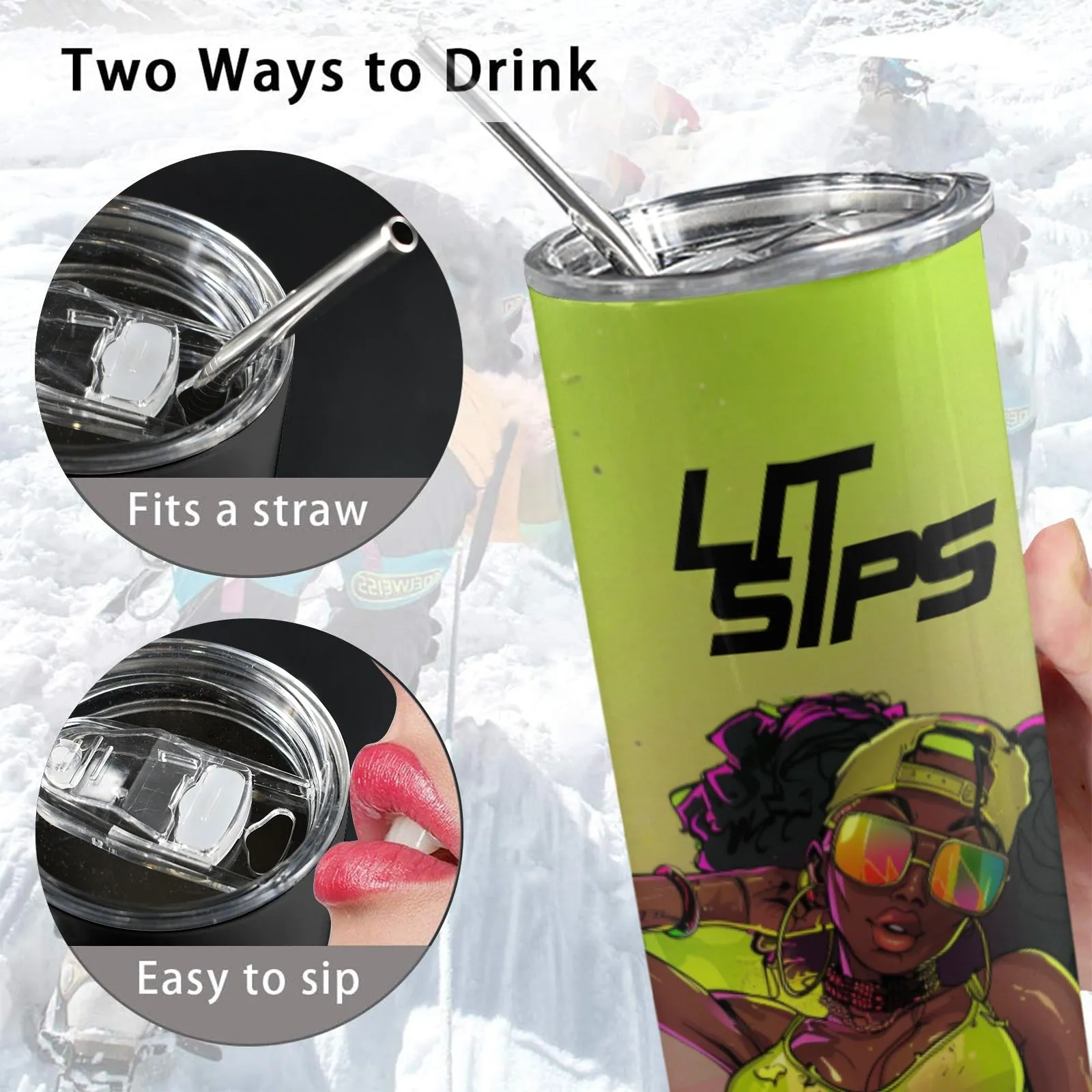 Lit Sips 0oz Tall Skinny Tumbler with Lid and Straw