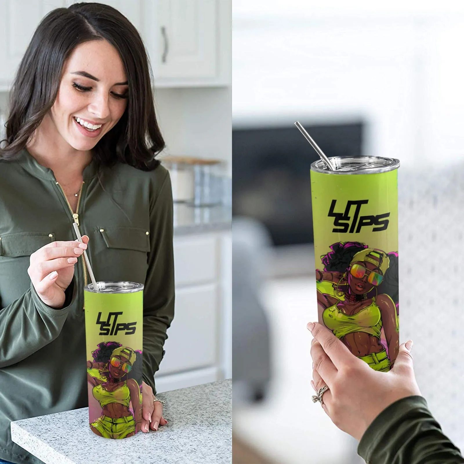 Lit Sips 0oz Tall Skinny Tumbler with Lid and Straw