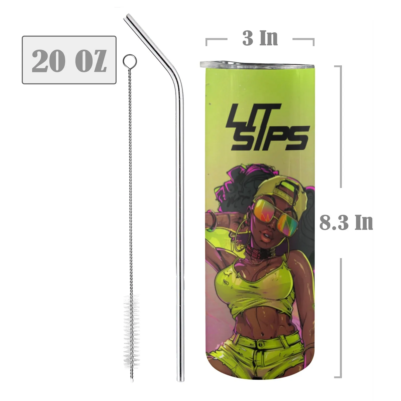Lit Sips 0oz Tall Skinny Tumbler with Lid and Straw
