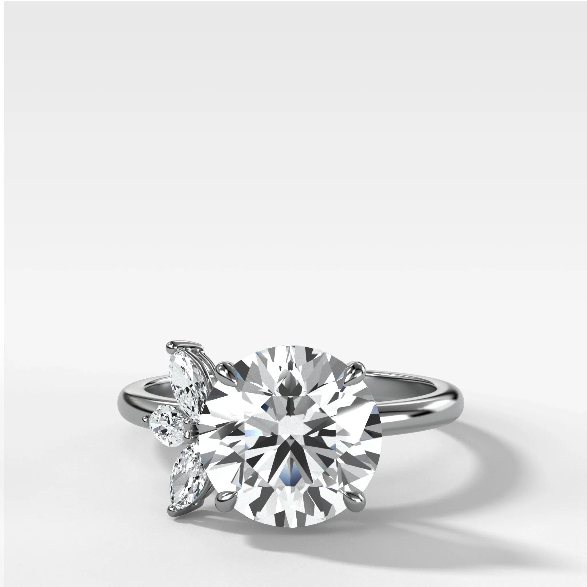 Lotus Engagement Ring With Round Cut Diamond