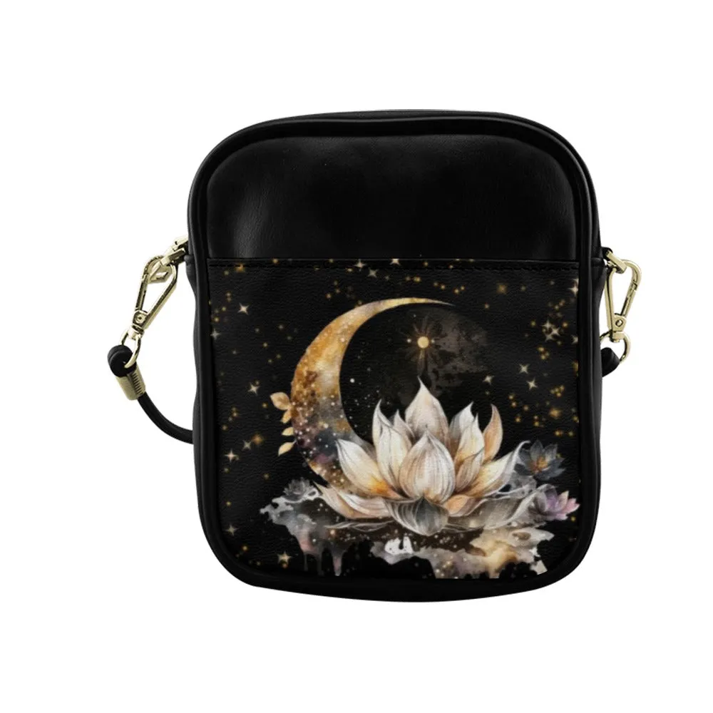 Lotus Moon Purse, Celestial Mini Cross Body Bag, Vegan Sling bag