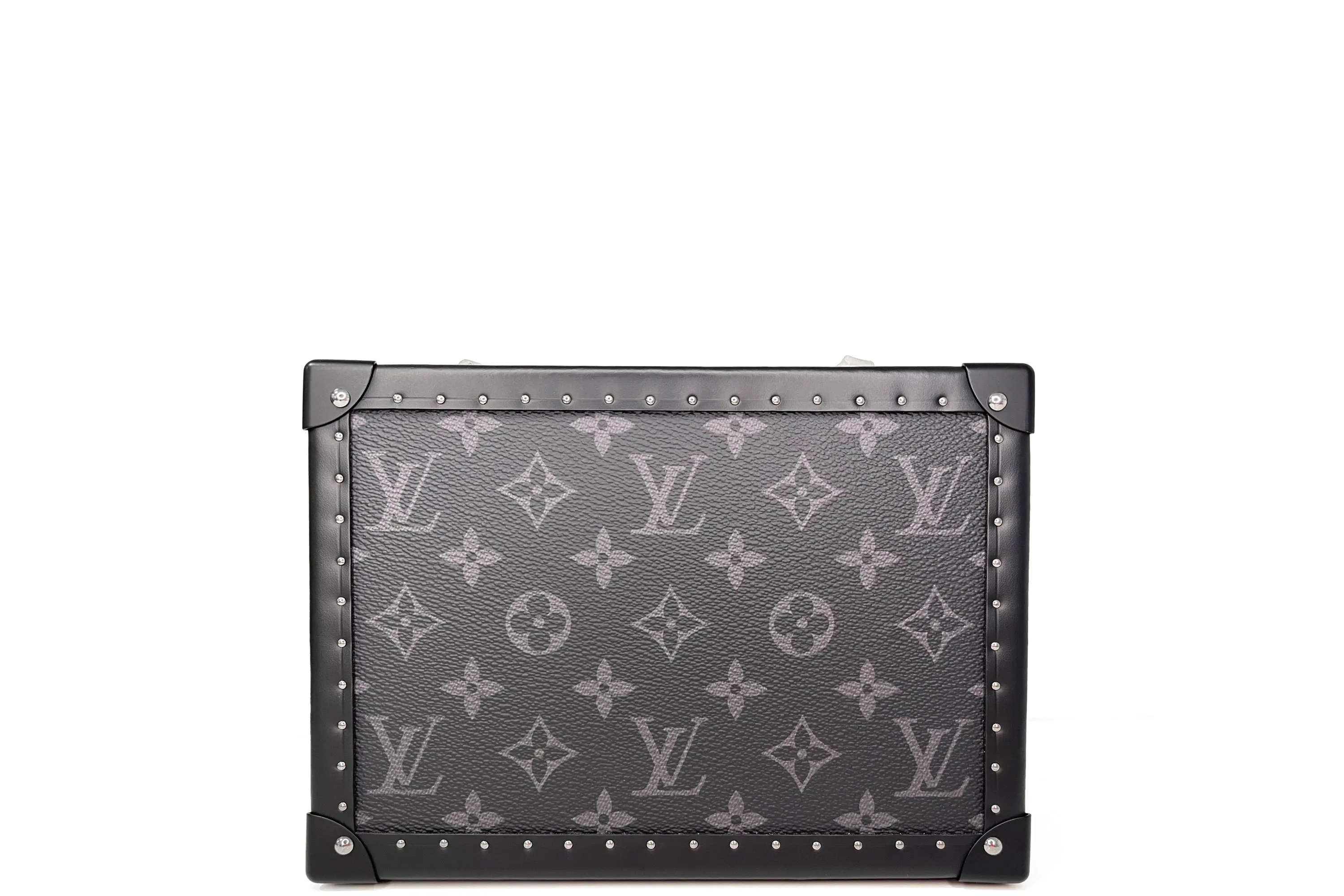 LOUIS VUITTON M20251 CLUTCH BOX, MONOGRAM ECLIPE RUTHENIUM HARDWARE, WITH STRAP, DUST COVER & BOX