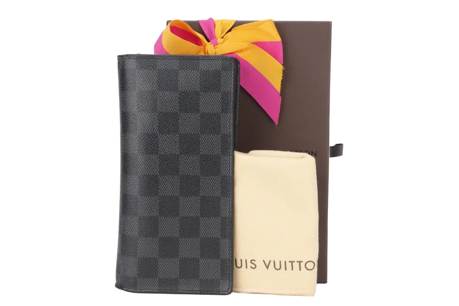 LOUIS VUITTON N62665 BRAZZA LONG WALLET DAMIER GRAPHITE SILVER HARDWARE WITH DUST COVER & BOX