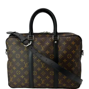 LOUIS VUITTON Porte Documents Voyage Monogram Canvas Briefcase Bag Brown