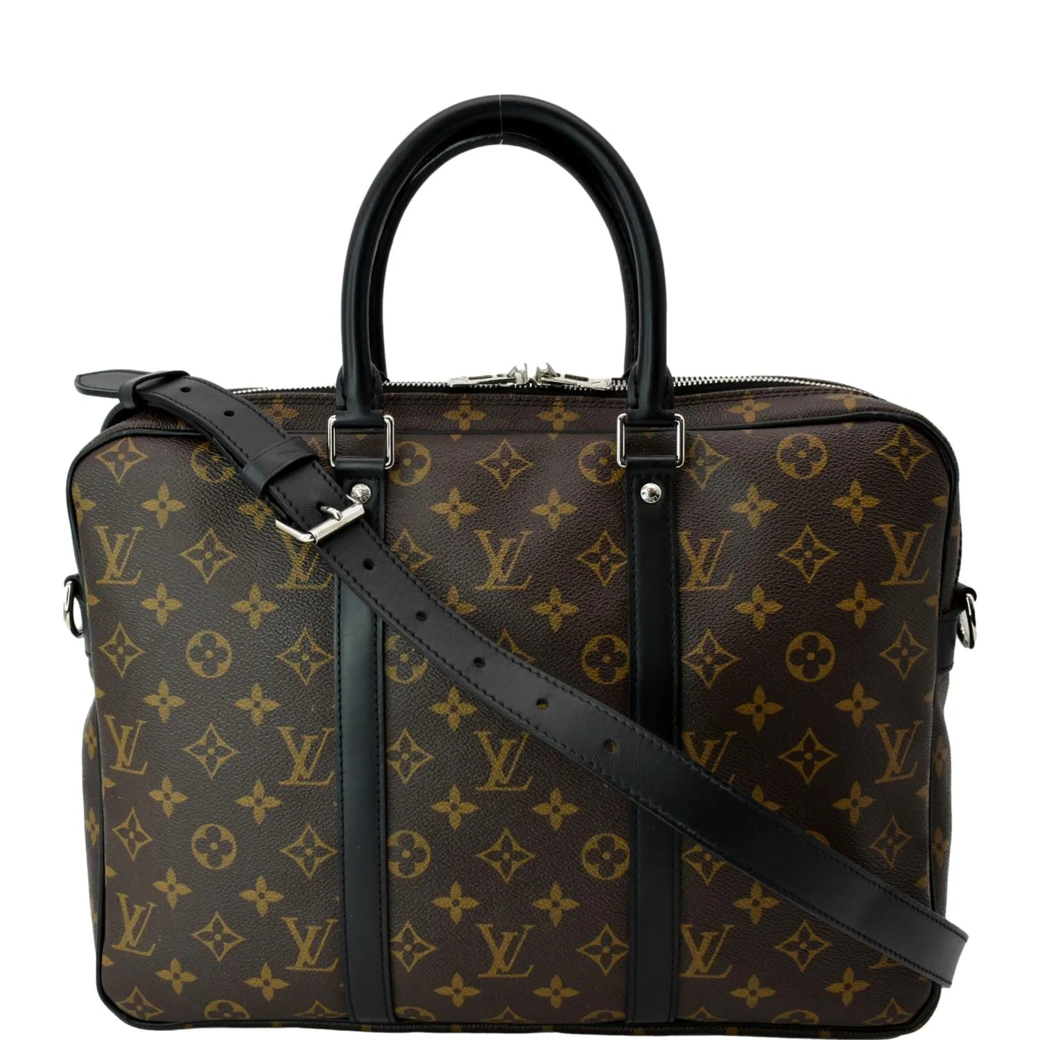 LOUIS VUITTON Porte Documents Voyage Monogram Canvas Briefcase Bag Brown