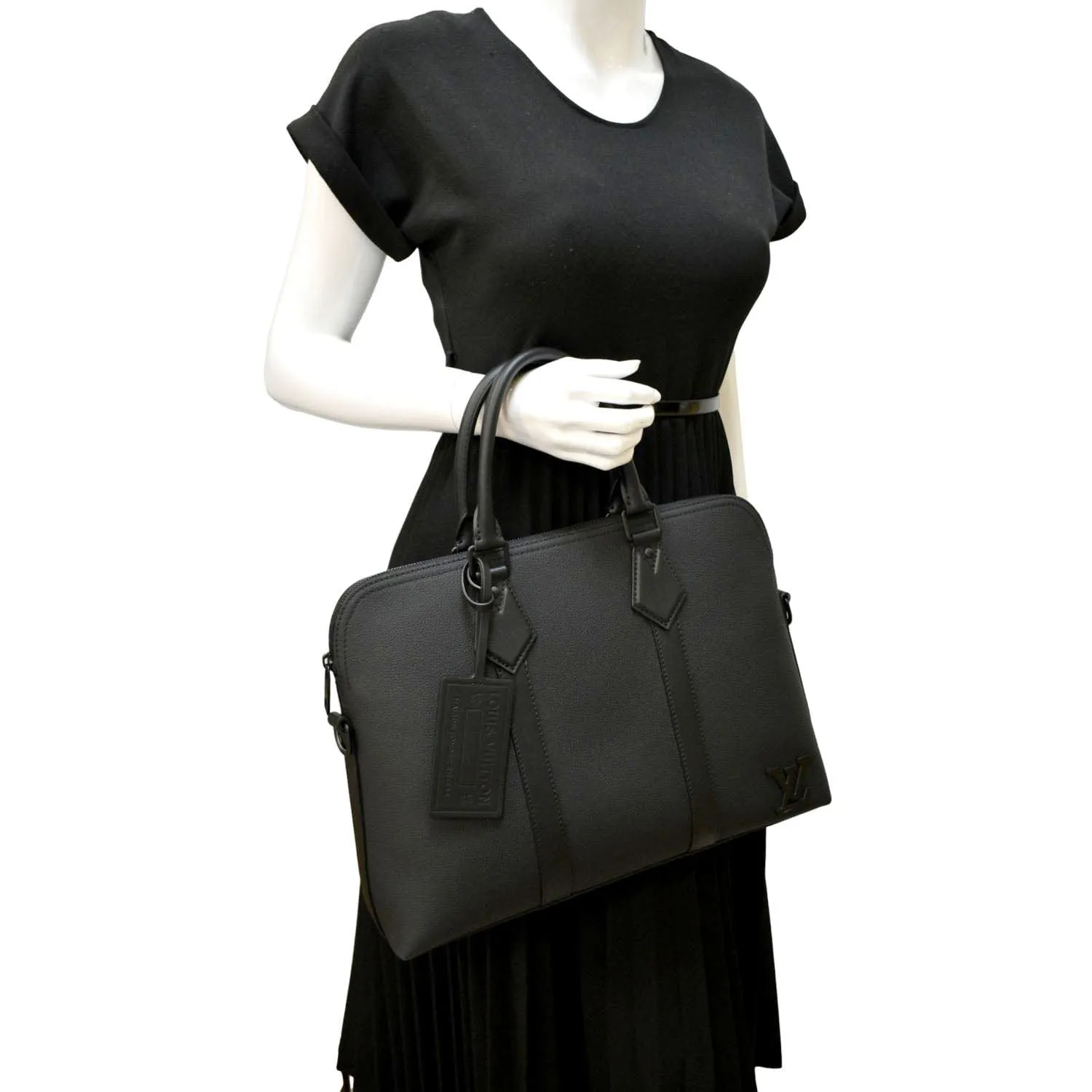 LOUIS VUITTON Takeoff Aerogram Grained Calf Leather Briefcase Black