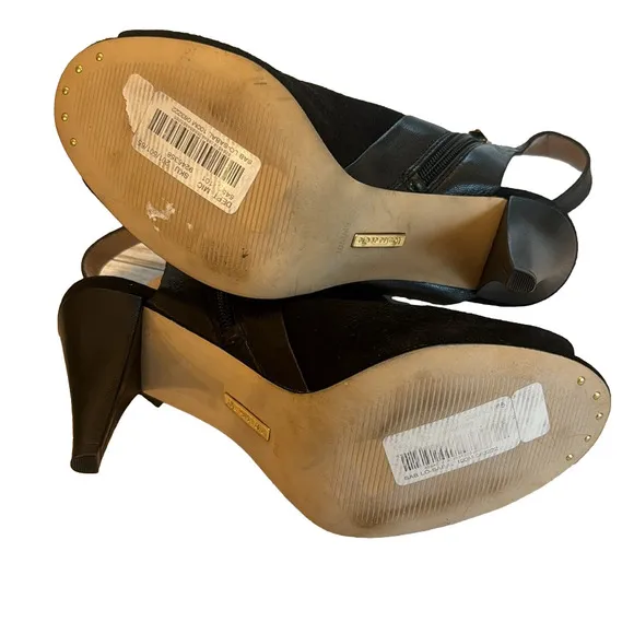 Louise et Cie Sabal Leather Peep Toe Sling Back Heeled Bootie Black 10