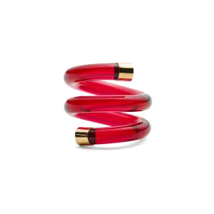 Lucite Spiral Ring in Gold and Red