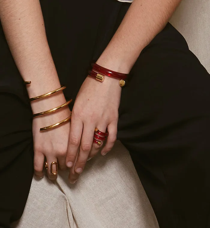 Lucite Spiral Ring in Gold and Red
