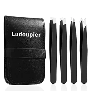 LUDOUPIER [4 1 Pieces] Tweezers Set with Travel Case, Great Precision Upgrade Professional Anti-rust Alloy Tweezers for Women & Men, Multi-purpose as Eyebrows Facial Hair Ingrown Hair Removal