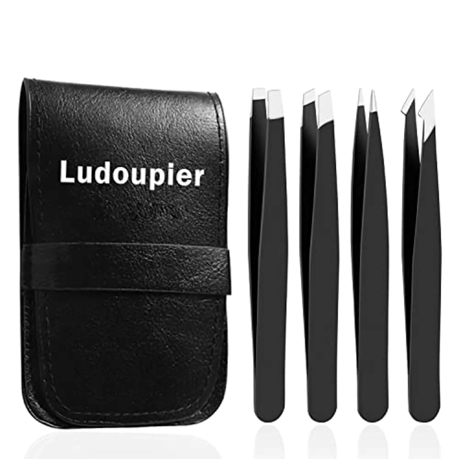 LUDOUPIER [4 1 Pieces] Tweezers Set with Travel Case, Great Precision Upgrade Professional Anti-rust Alloy Tweezers for Women & Men, Multi-purpose as Eyebrows Facial Hair Ingrown Hair Removal