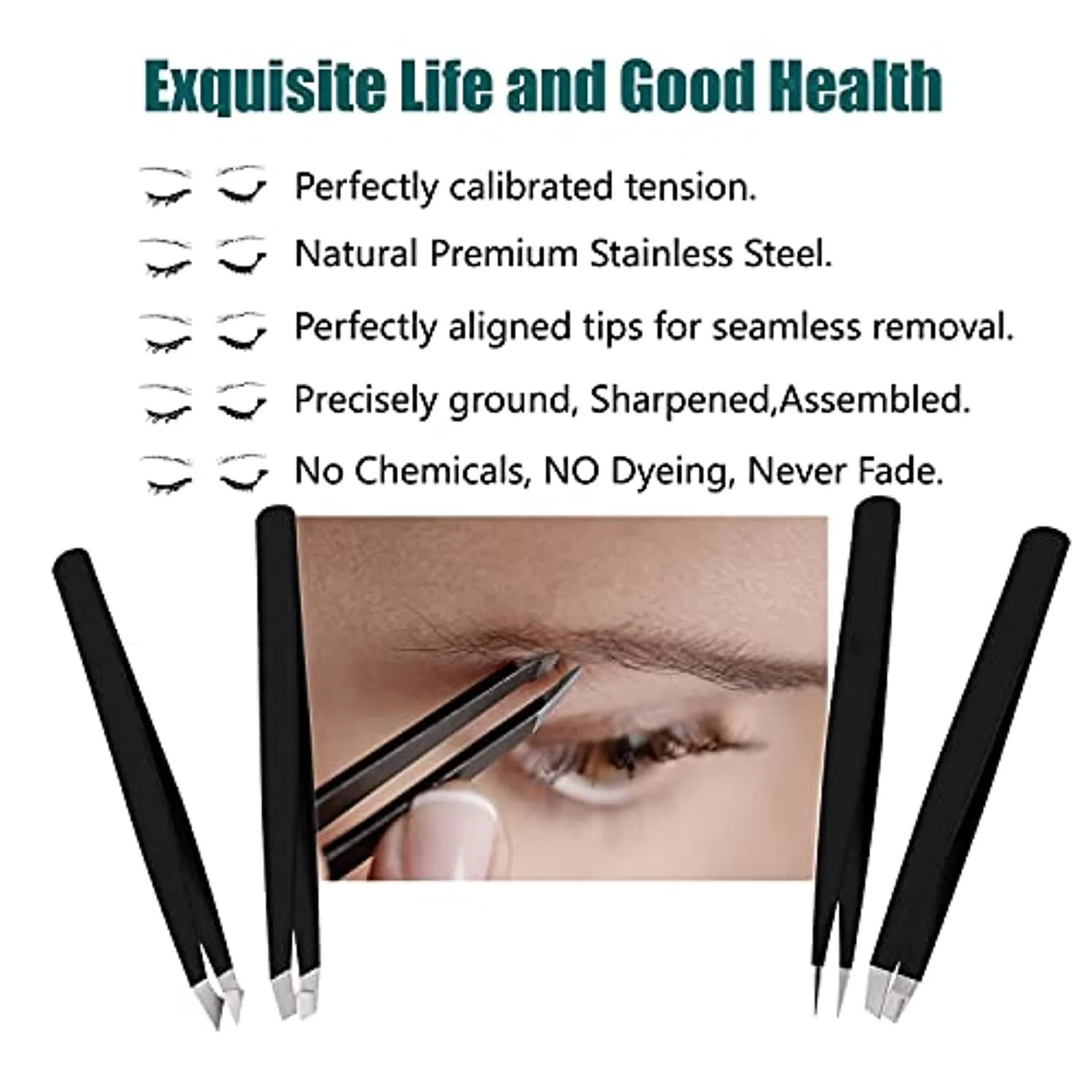 LUDOUPIER [4 1 Pieces] Tweezers Set with Travel Case, Great Precision Upgrade Professional Anti-rust Alloy Tweezers for Women & Men, Multi-purpose as Eyebrows Facial Hair Ingrown Hair Removal