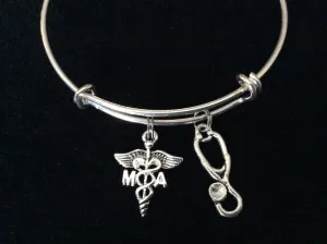 MA Medical Assistant Silver Charm Bangle Bracelet Expandable and Adjustable to of one size fits All