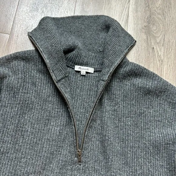 Madewell Merino Wool Blend Glenbrook Half-Zip Pullover Sweater Charcoal Gray XS