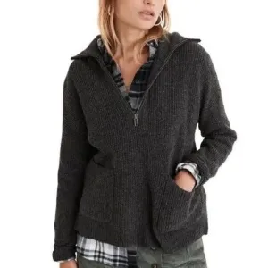 Madewell Merino Wool Blend Glenbrook Half-Zip Pullover Sweater Charcoal Gray XS