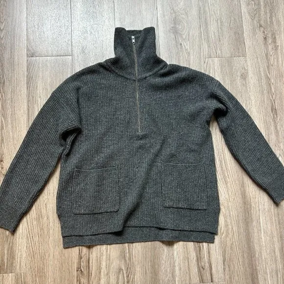 Madewell Merino Wool Blend Glenbrook Half-Zip Pullover Sweater Charcoal Gray XS