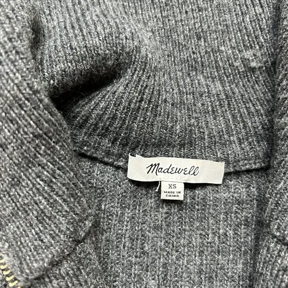 Madewell Merino Wool Blend Glenbrook Half-Zip Pullover Sweater Charcoal Gray XS