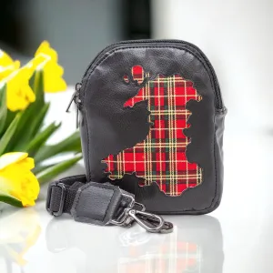 Map of Wales Red Tartan Mini Sling Bag