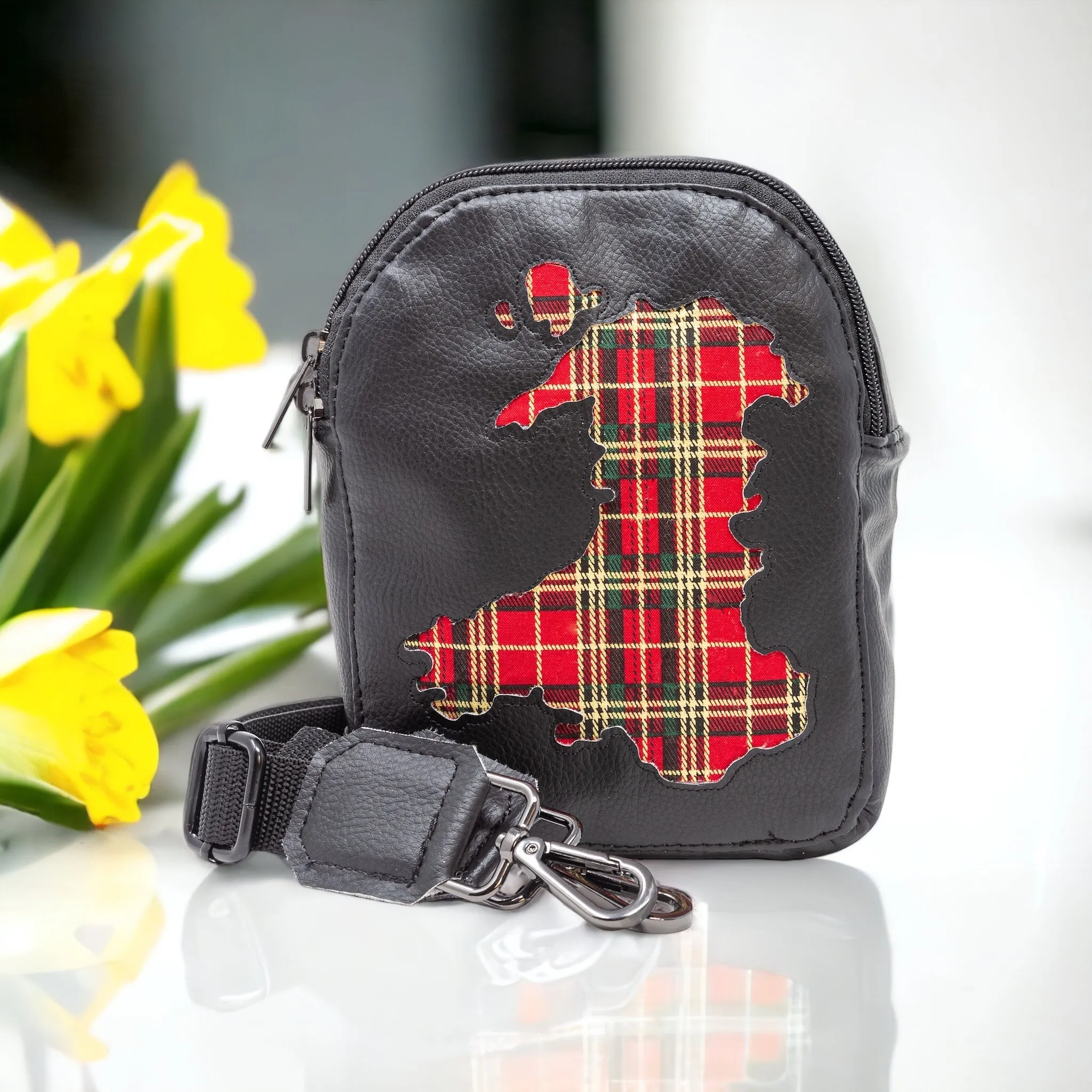 Map of Wales Red Tartan Mini Sling Bag