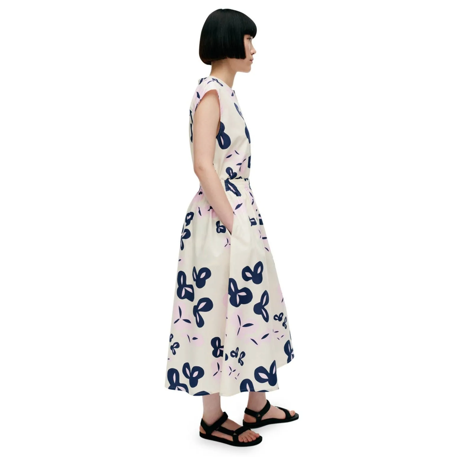Marimekko Garrel Poiminto Cotton Skirt, Off White, Light Pink & Dark Navy