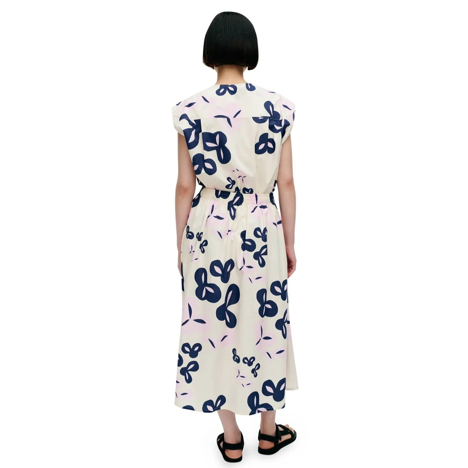 Marimekko Garrel Poiminto Cotton Skirt, Off White, Light Pink & Dark Navy