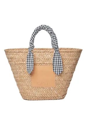 Marlow Black Gingham Scarf Straw Tote