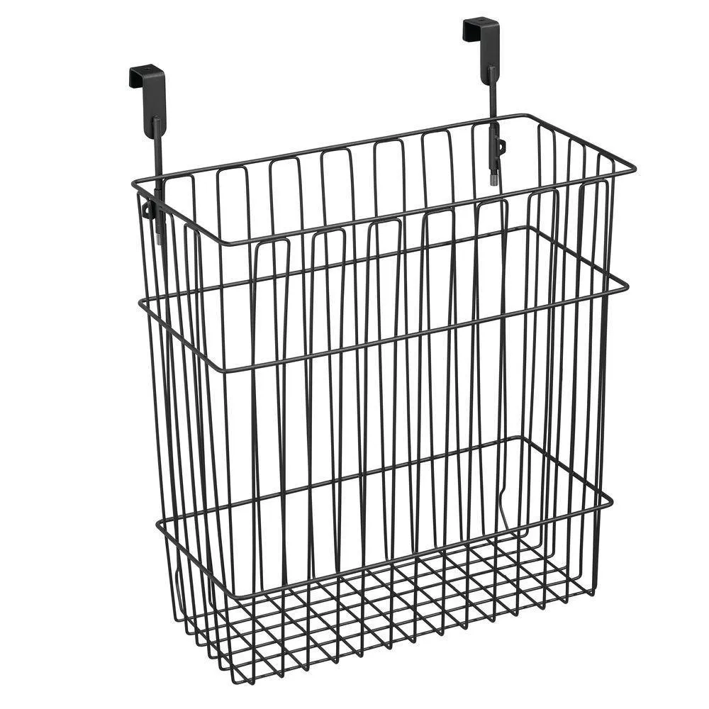 mDesign Metal Wire Hanging Over Door Kitchen Storage Organizer Basket/Trash Can - Hangs Over Cabinet Doors - For Bags, Tin Foil, Wax Paper, Saran Wrap - Solid Steel - 2 Pack - Matte Black