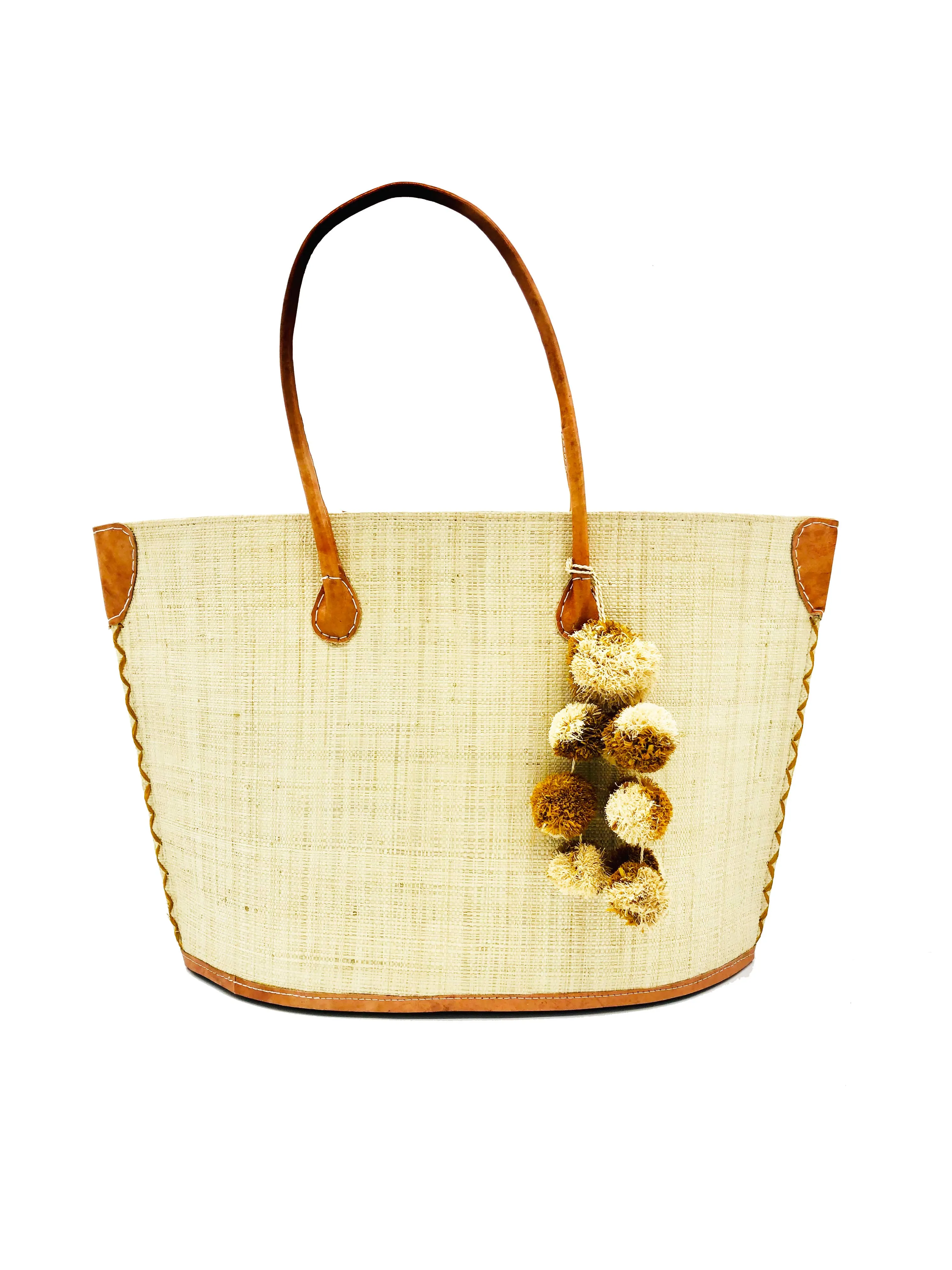 Melanga Straw Tote Bag with Waterfall Pompoms