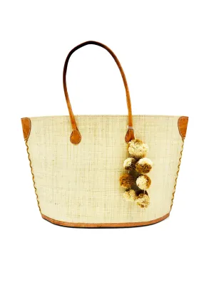 Melanga Straw Tote Bag with Waterfall Pompoms