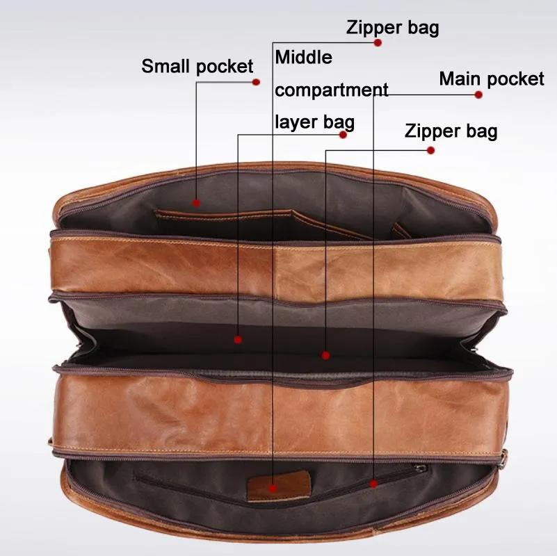 Men 15.6 Inch Business Handbag Casual Singer Shoulder Messenger Bag - Brown
