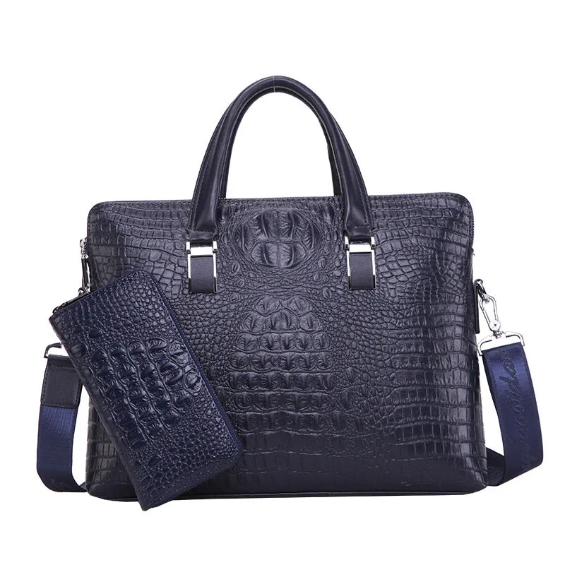 Men Business Handbag Cross Section Pattern Casual Briefcase PU Leather Messenger Bag For Men