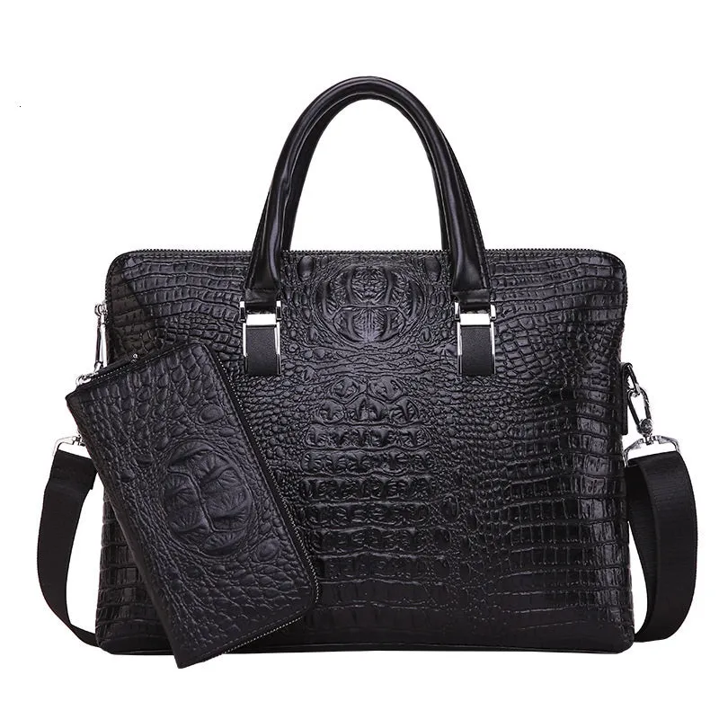 Men Business Handbag Cross Section Pattern Casual Briefcase PU Leather Messenger Bag For Men