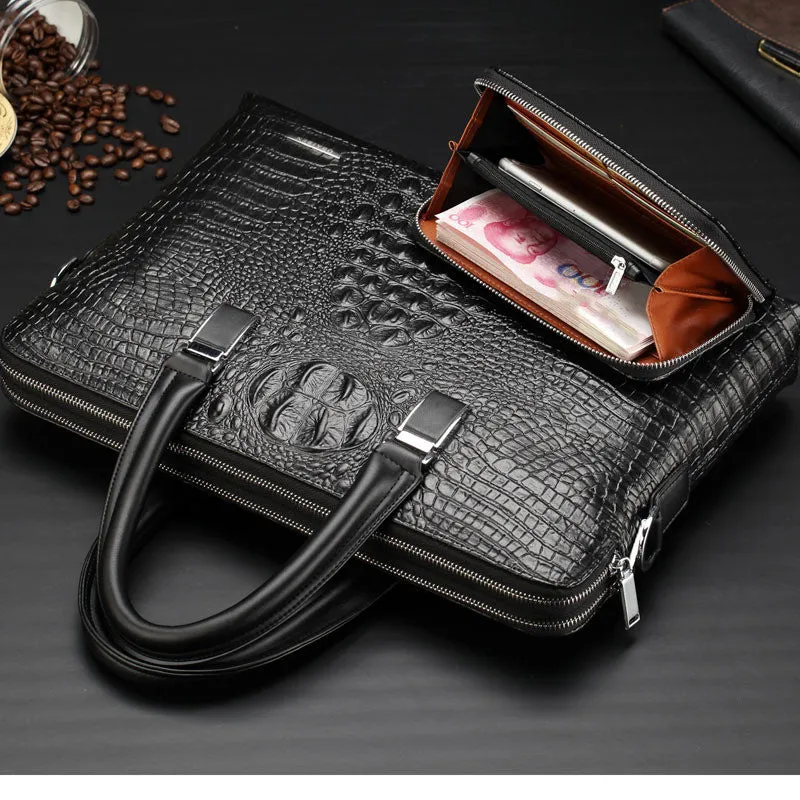 Men Business Handbag Cross Section Pattern Casual Briefcase PU Leather Messenger Bag For Men