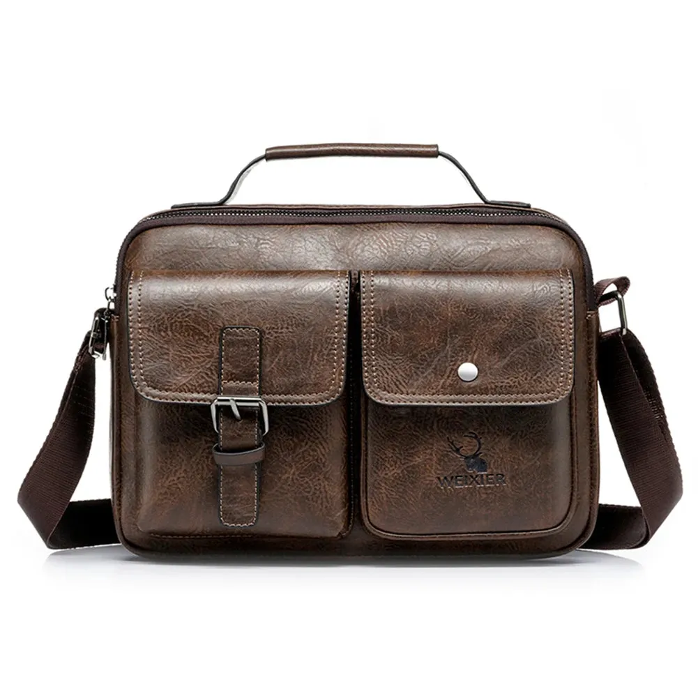 Men Shoulder Portable Leather Handbag Business Briefcase Multi Pockets Crossbody Bag Sling Bag