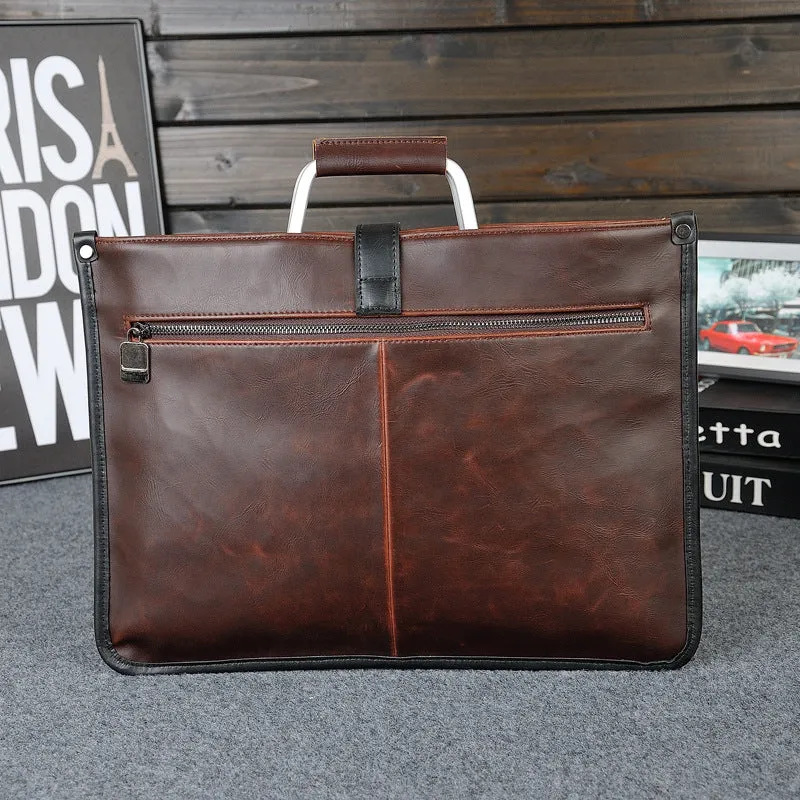 men's business briefcase, Crazy Horse leather men's bag, retro office handbag, simple atmospheric file bag