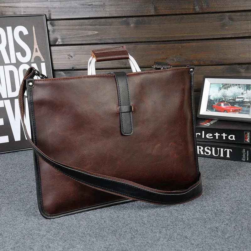 men's business briefcase, Crazy Horse leather men's bag, retro office handbag, simple atmospheric file bag